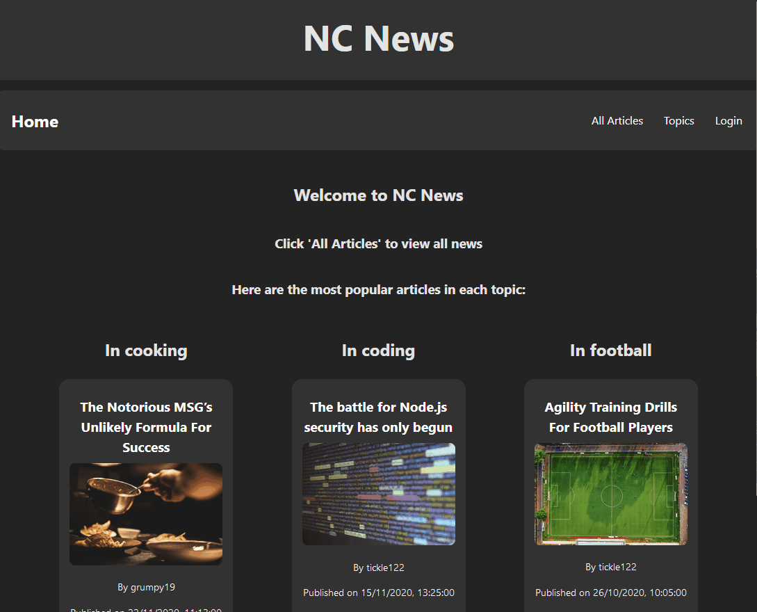 Gif of project NC News functionality